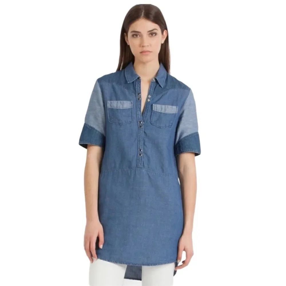 MAJE Women’s Falcone Chambray Denim High Low Hem Tunic/Dress Blue Size 1/Small